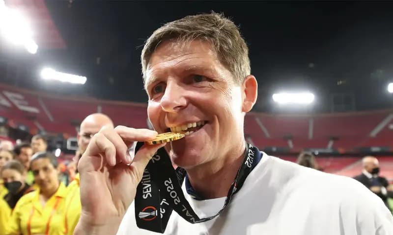 Oliver Glasner saat merayakan kemenangan Eintracht Frankfurt di Liga Eropa 2021/2022. (Foto: cpfc.co.uk)