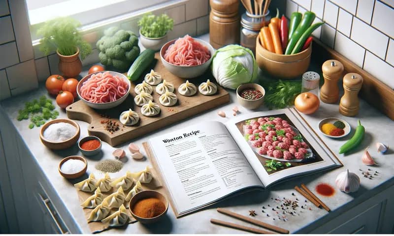 Ilustrasi bahan-bahan yang digunakan untuk membuat resep wonton (Foto: Parboaboa/Ratni)
