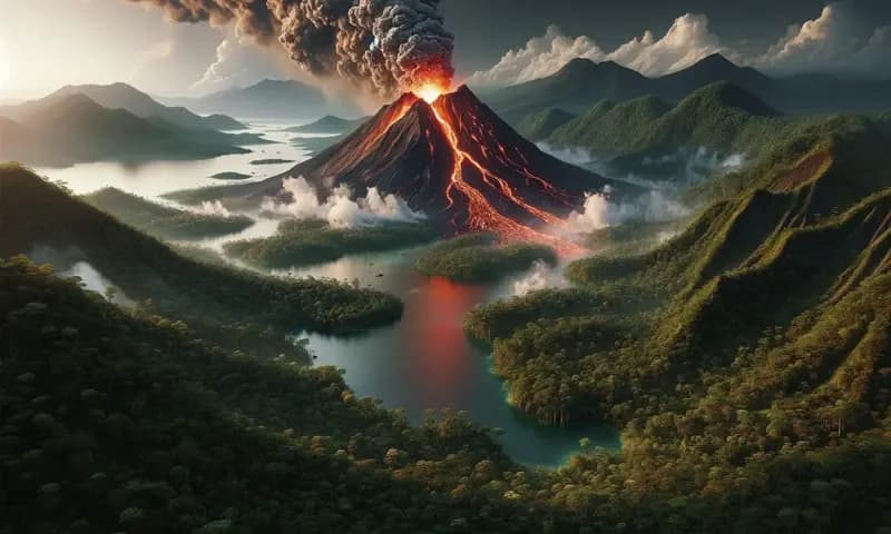 Ilustrasi gunung meletus mengeluarkan lava (Foto: Parboaboa/Ratni)